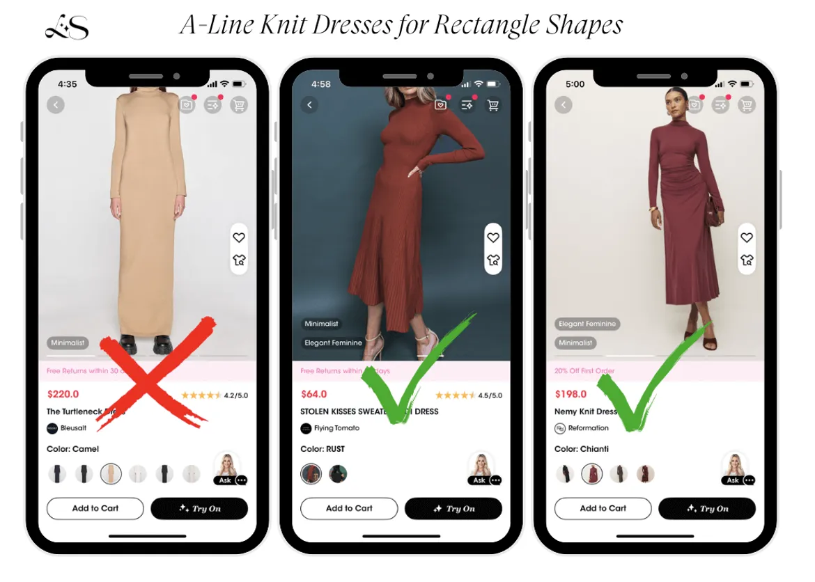 Best A-line knit dresses for rectangle body shapes