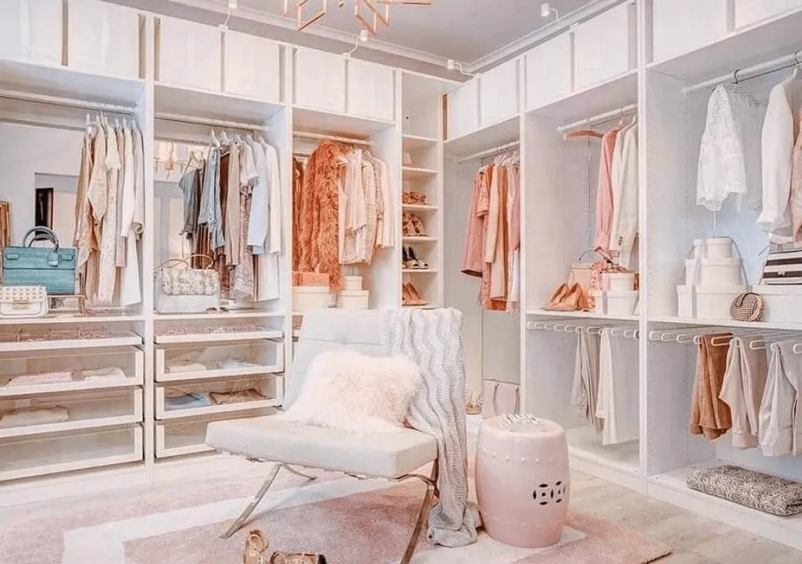 Organized pink aesthetic closet interior