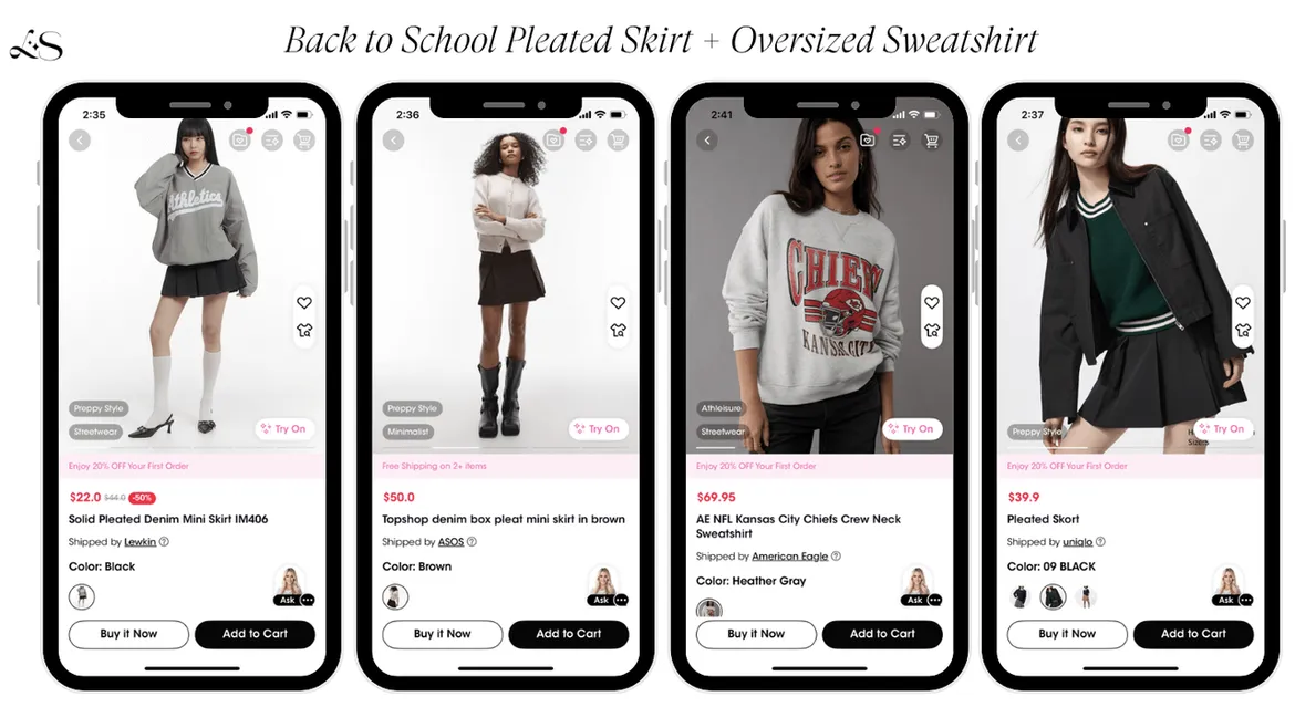 Pleated mini skirt and oversized sweatshirt outfit idea
