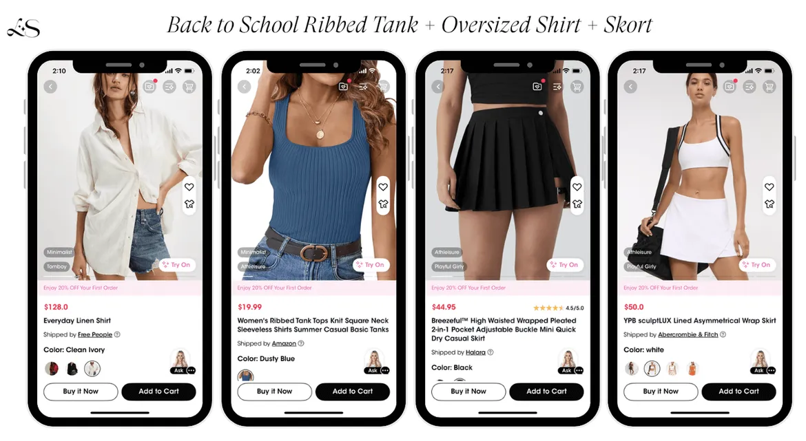Back to School outfit with ribbed tank, oversized shirt, and skort