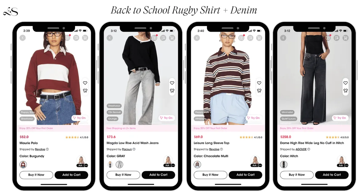 Back to school outfit with rugby shirt and denim jeans