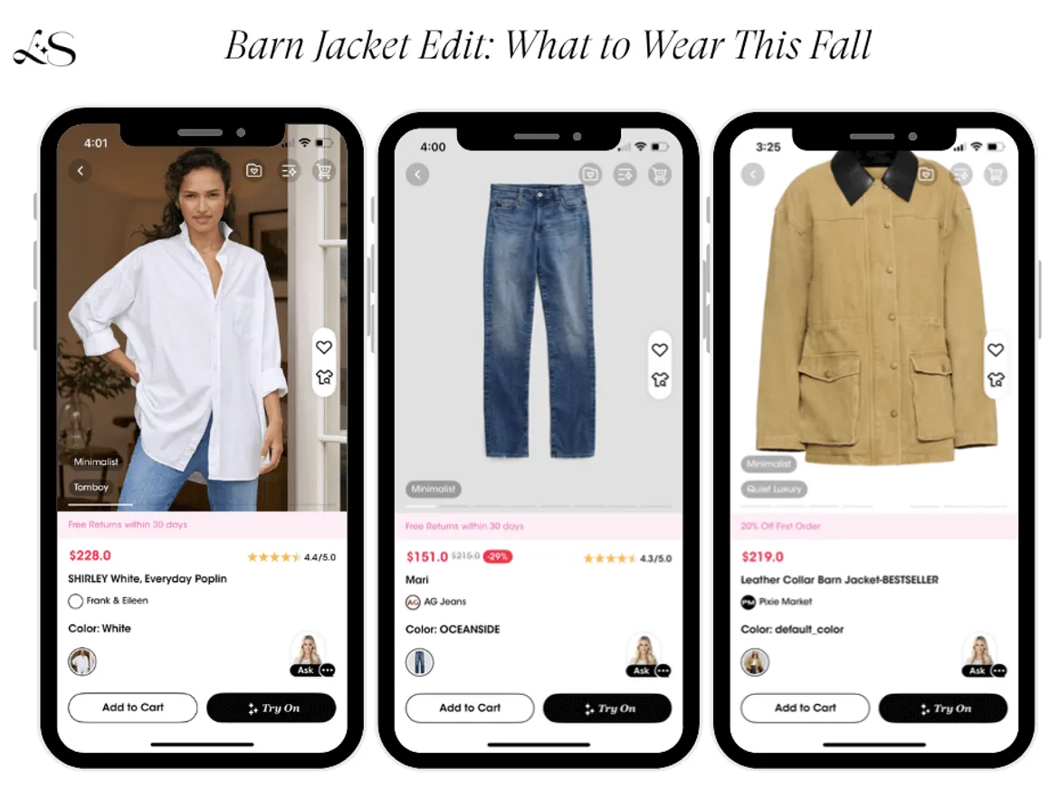 Barn jacket styled with oversized shirt and straight jeans