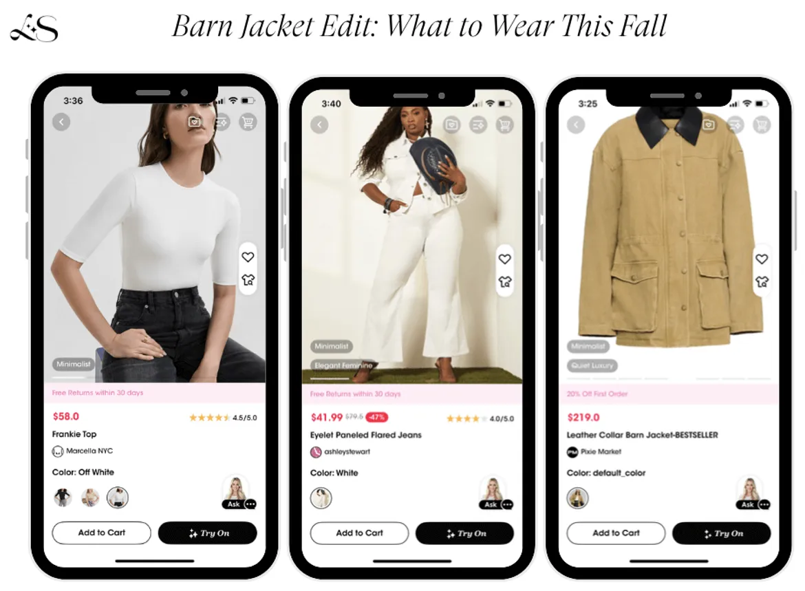 Barn jacket look with fitted top and flared white jeans