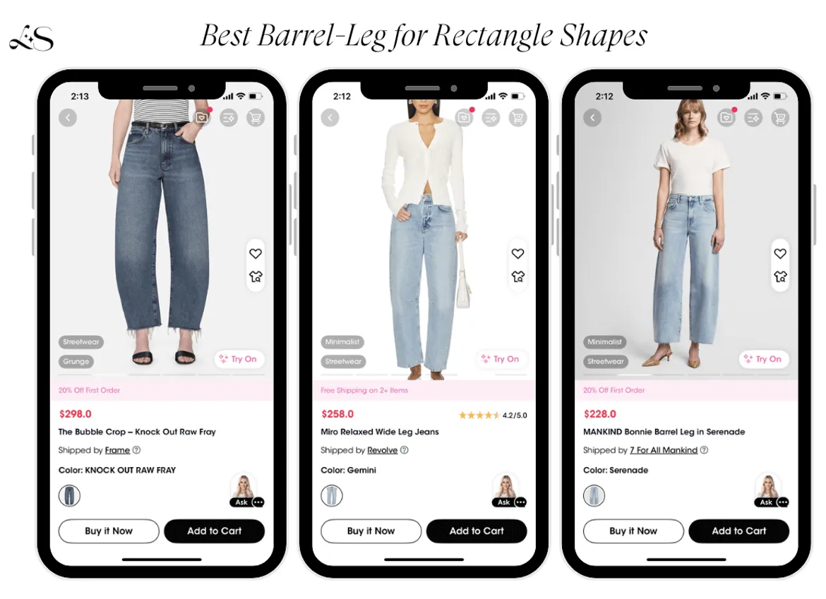 Recommended barrel-leg jeans for rectangle shapes