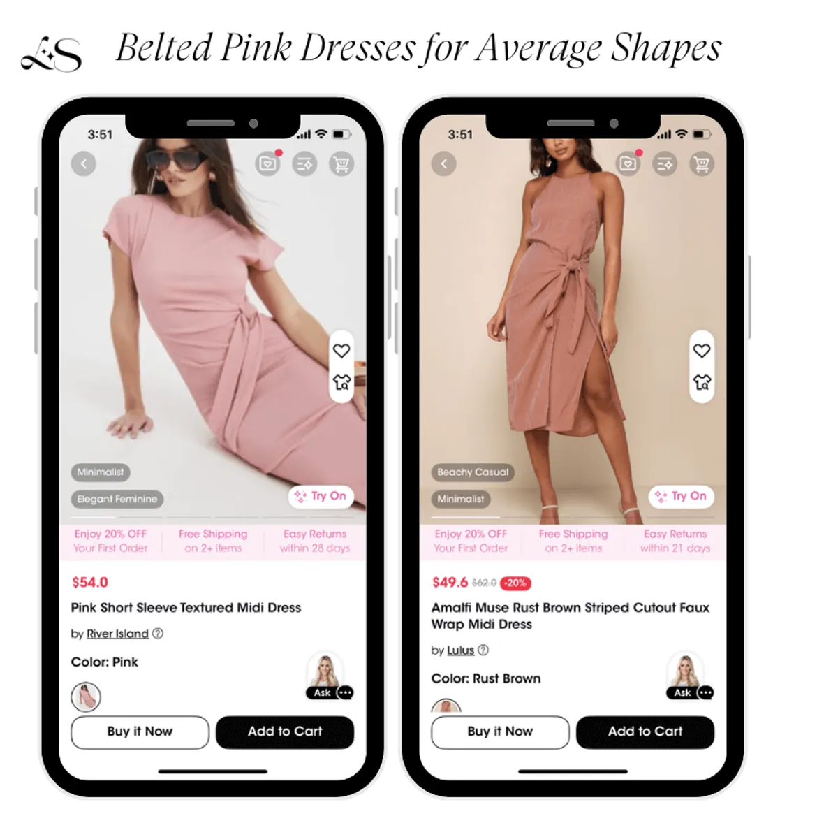 Belted pink dresses for average body types