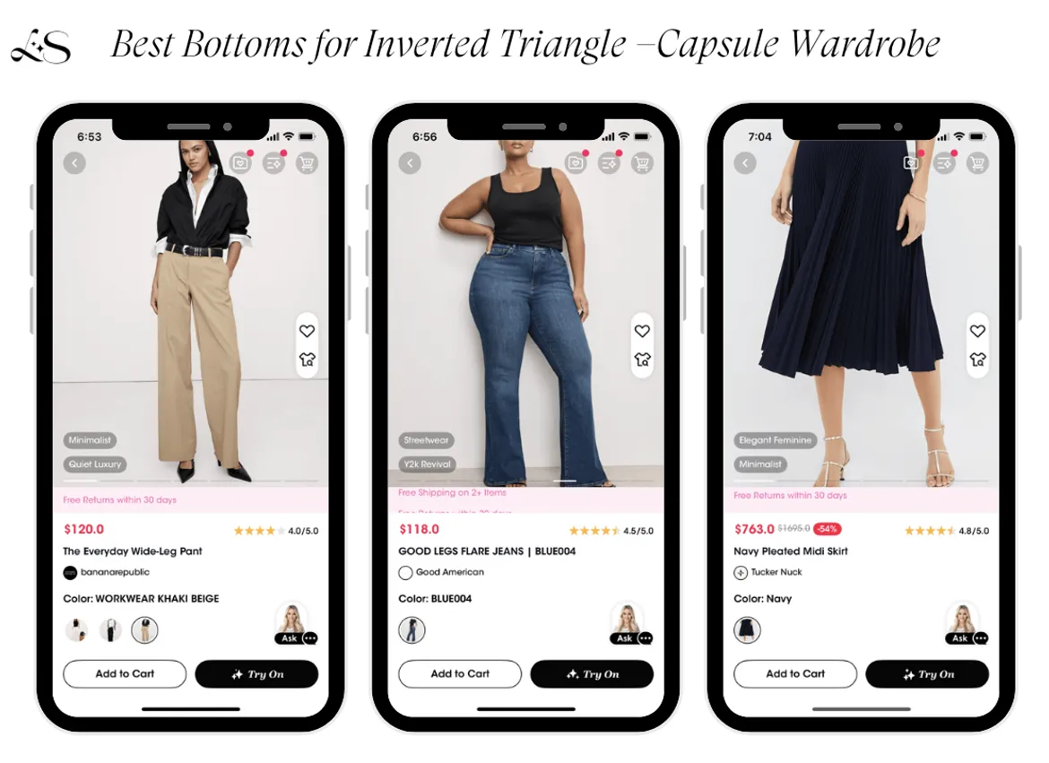 Best Bottoms for Inverted Triangle Capsule Wardrobe Try-On Preview