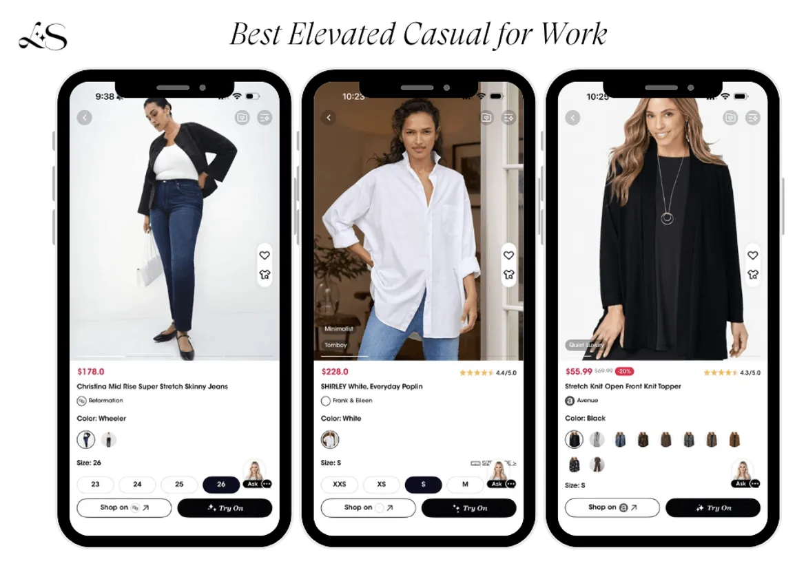 Work outfit ideas with skinny jeans, white poplin shirt, and black knit topper