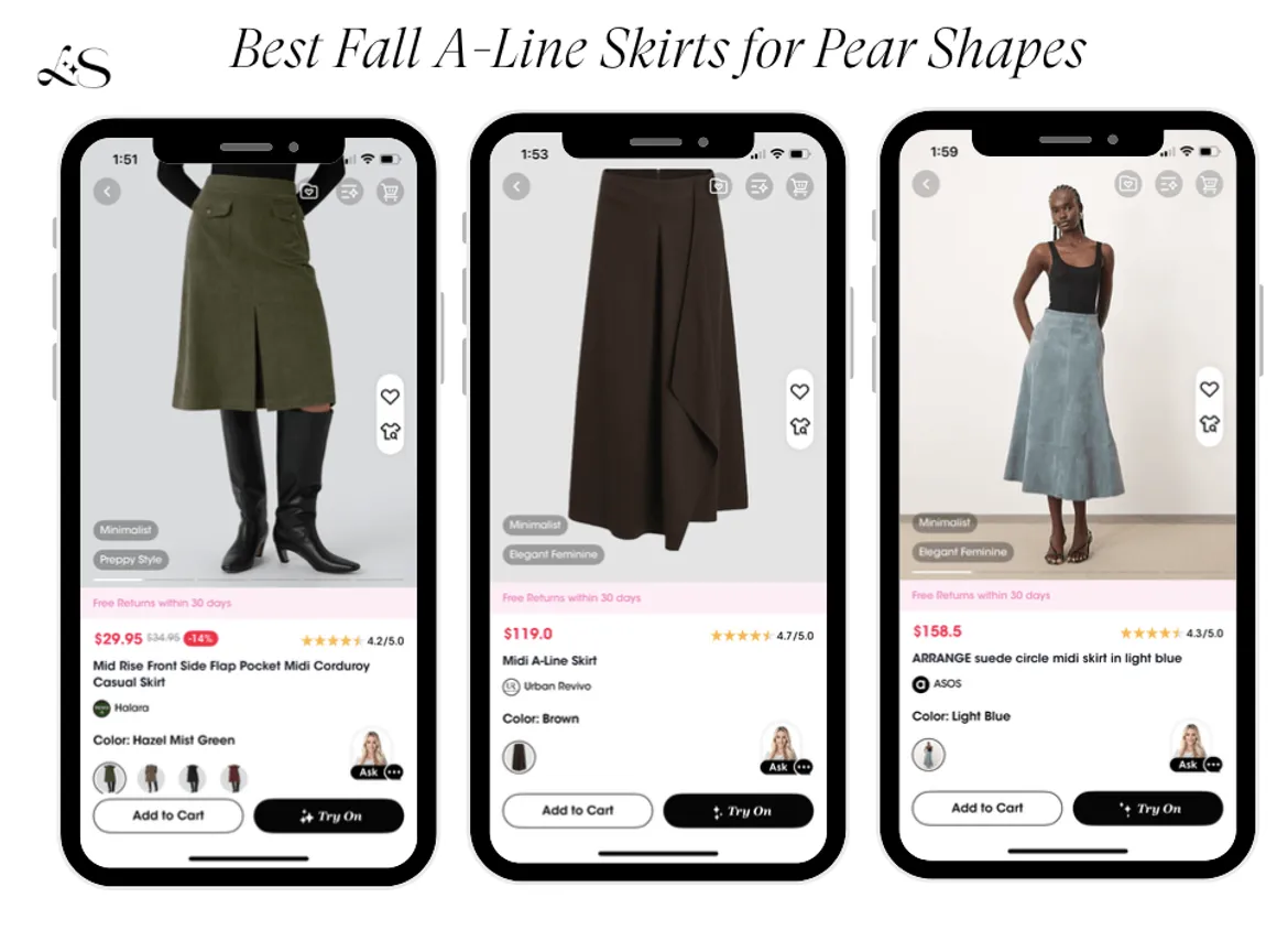 A-line skirts for pear body types fall 2025