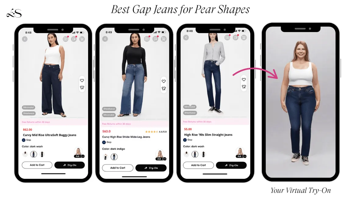 Pear-shaped body wearing Gap jeans on virtual try-on