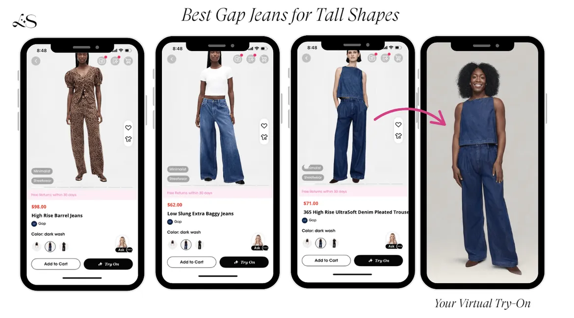 Tall body wearing Gap jeans on virtual try-on