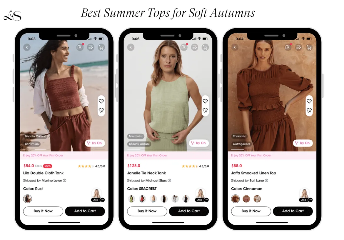 Lightweight summer tops for Soft Autumns