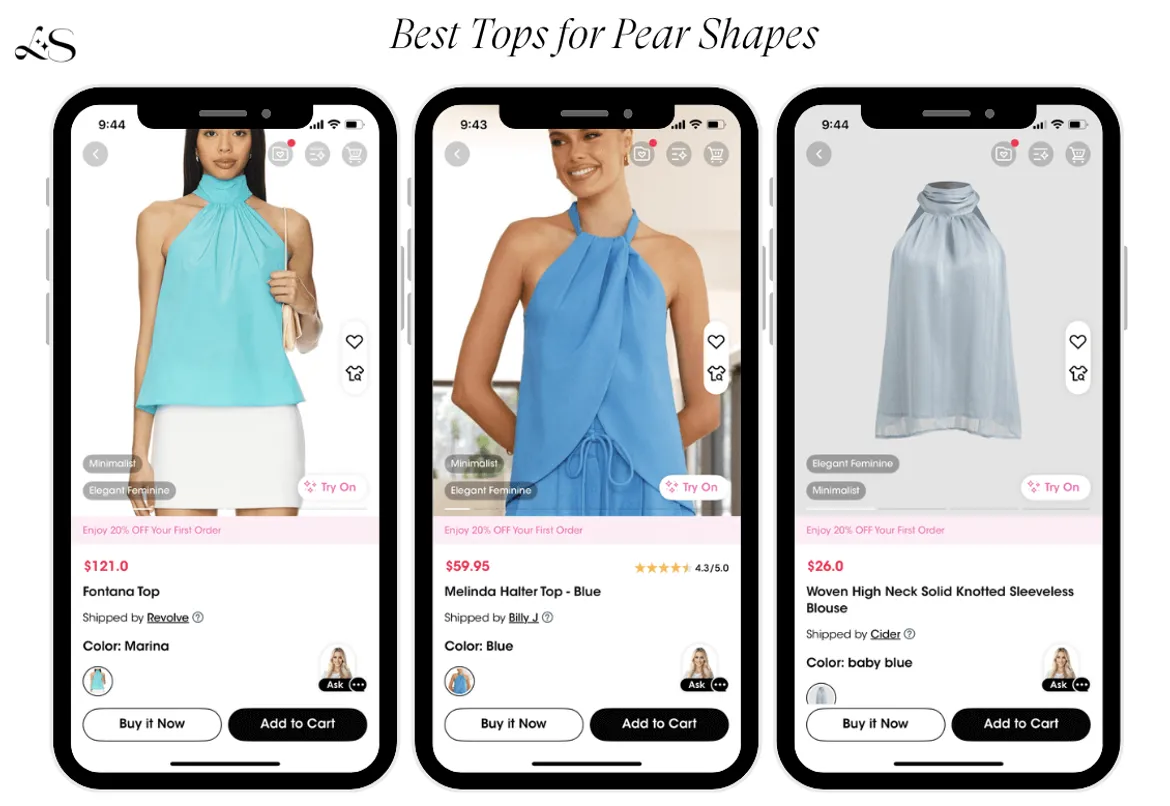 Best tops for pear shaped body including halter and high neck styles