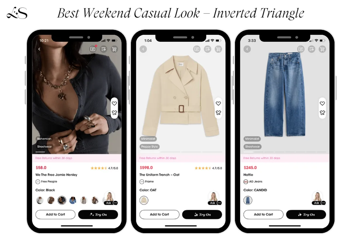 Best weekend casual look for inverted triangle body