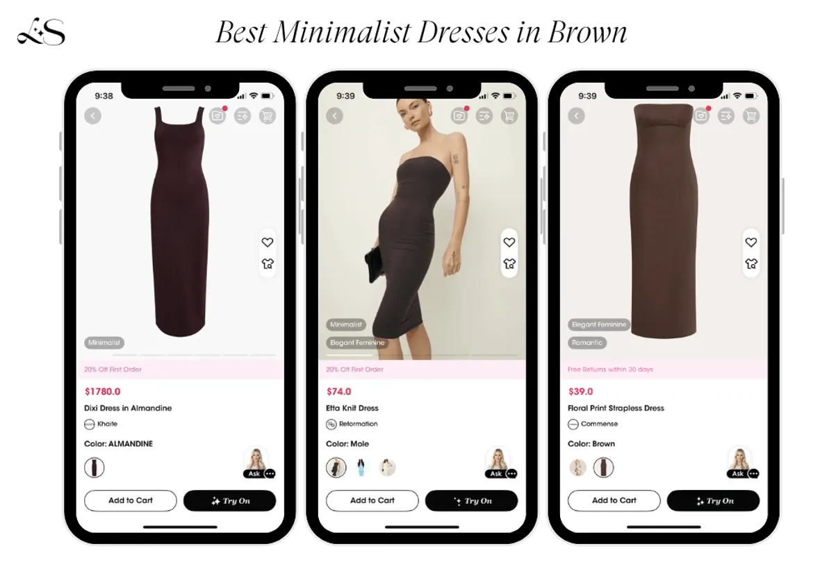 Best minimalist brown dresses for fall season including velvet and chic designs.