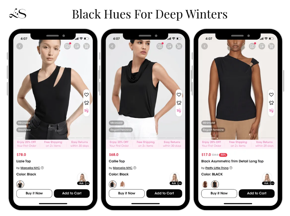 Black tops for Deep Winter color palette