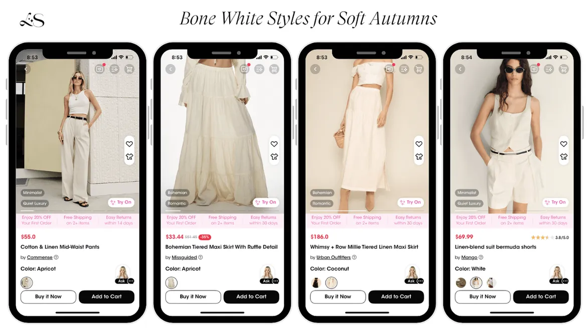 Bone white minimalist summer outfits for soft autumn skin tones