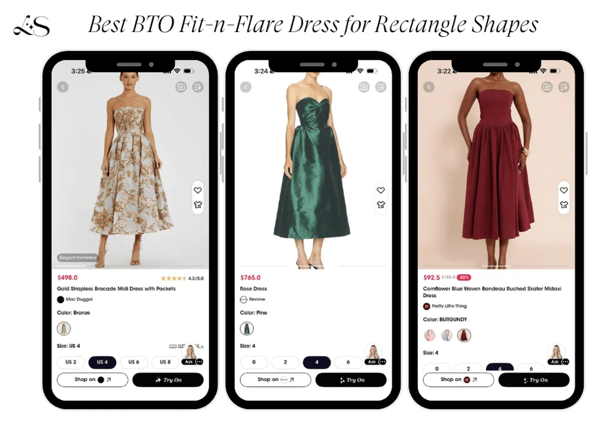 Fit and flare midi dresses for formal rectangle shape outfits