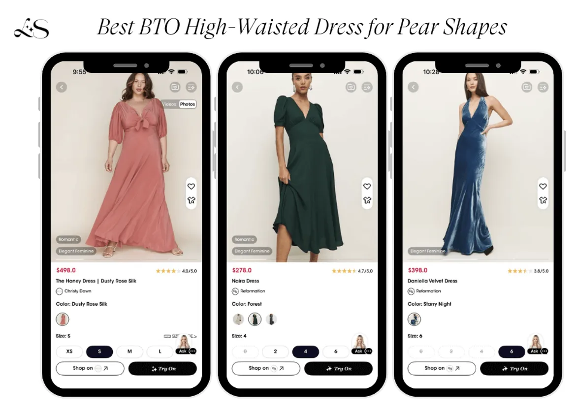 High-waisted and empire waist formal gowns for pear shapes