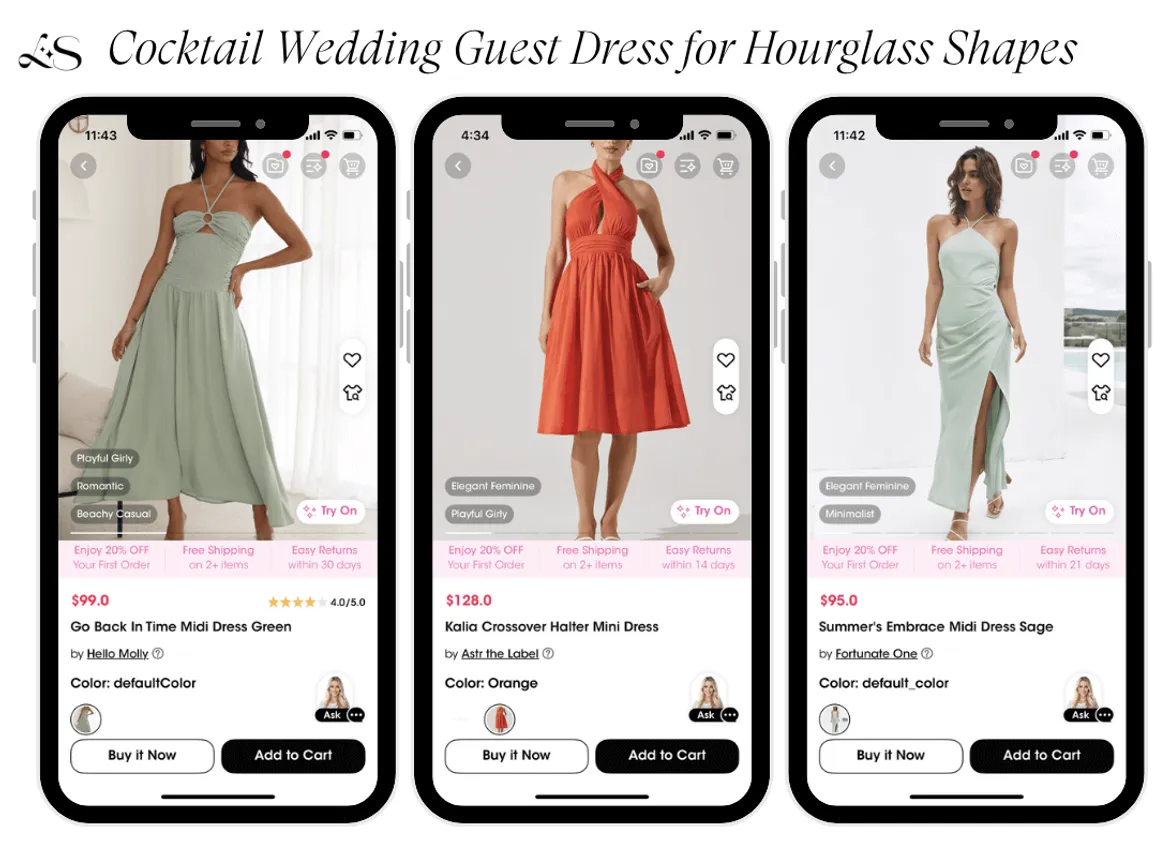 Cocktail wedding guest dresses for hourglass body shape 2025