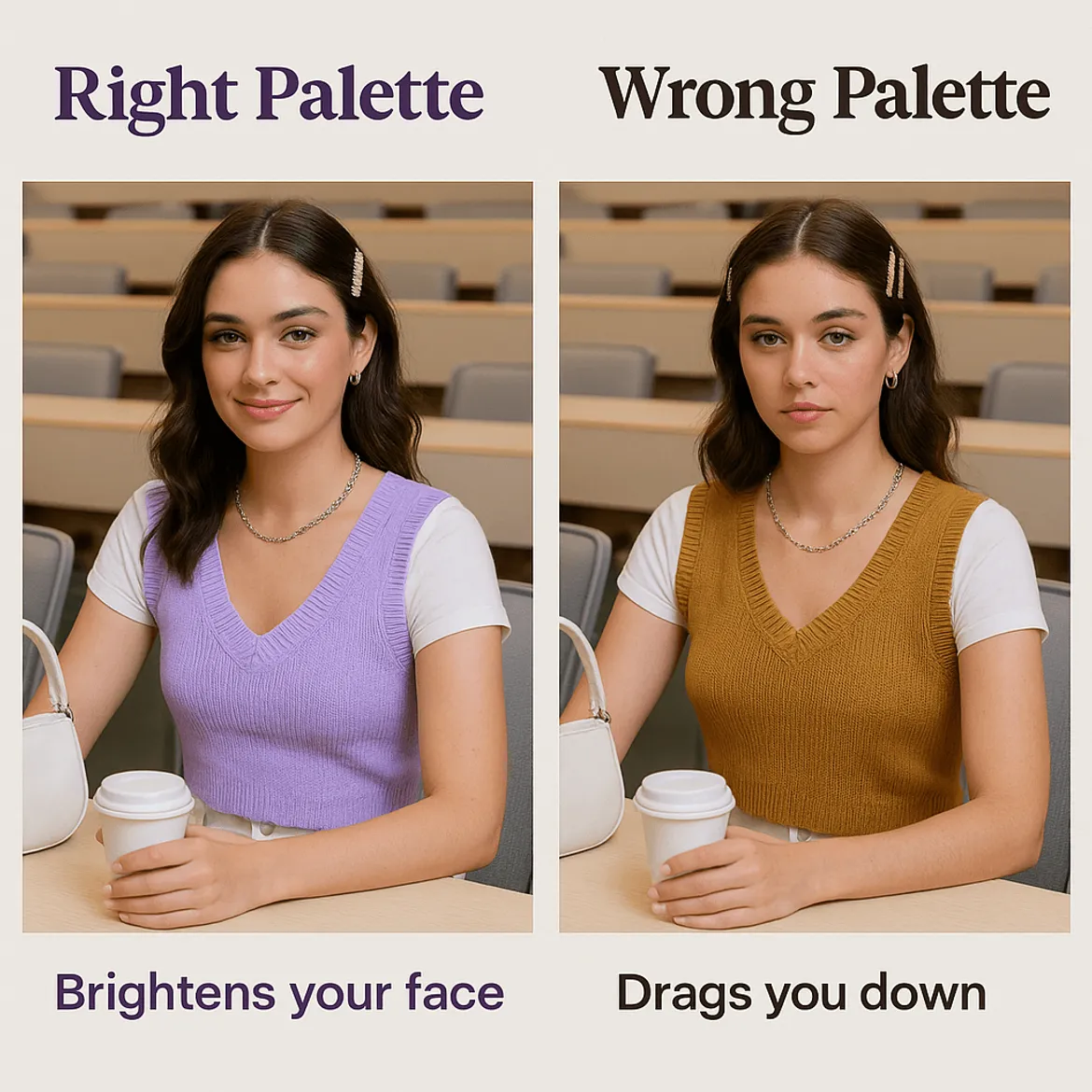 Comparison of right and wrong color palette on skin tone