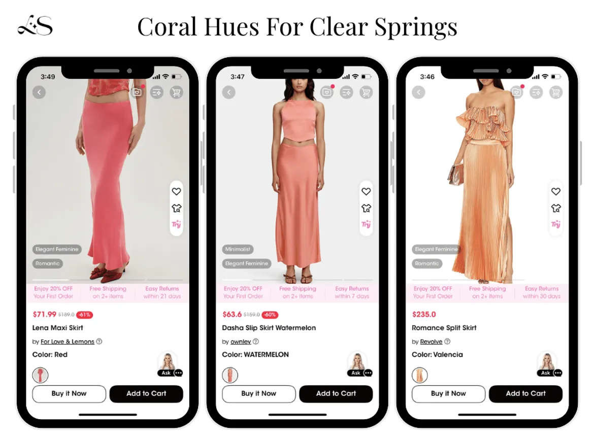 Coral skirts for Clear Spring color season