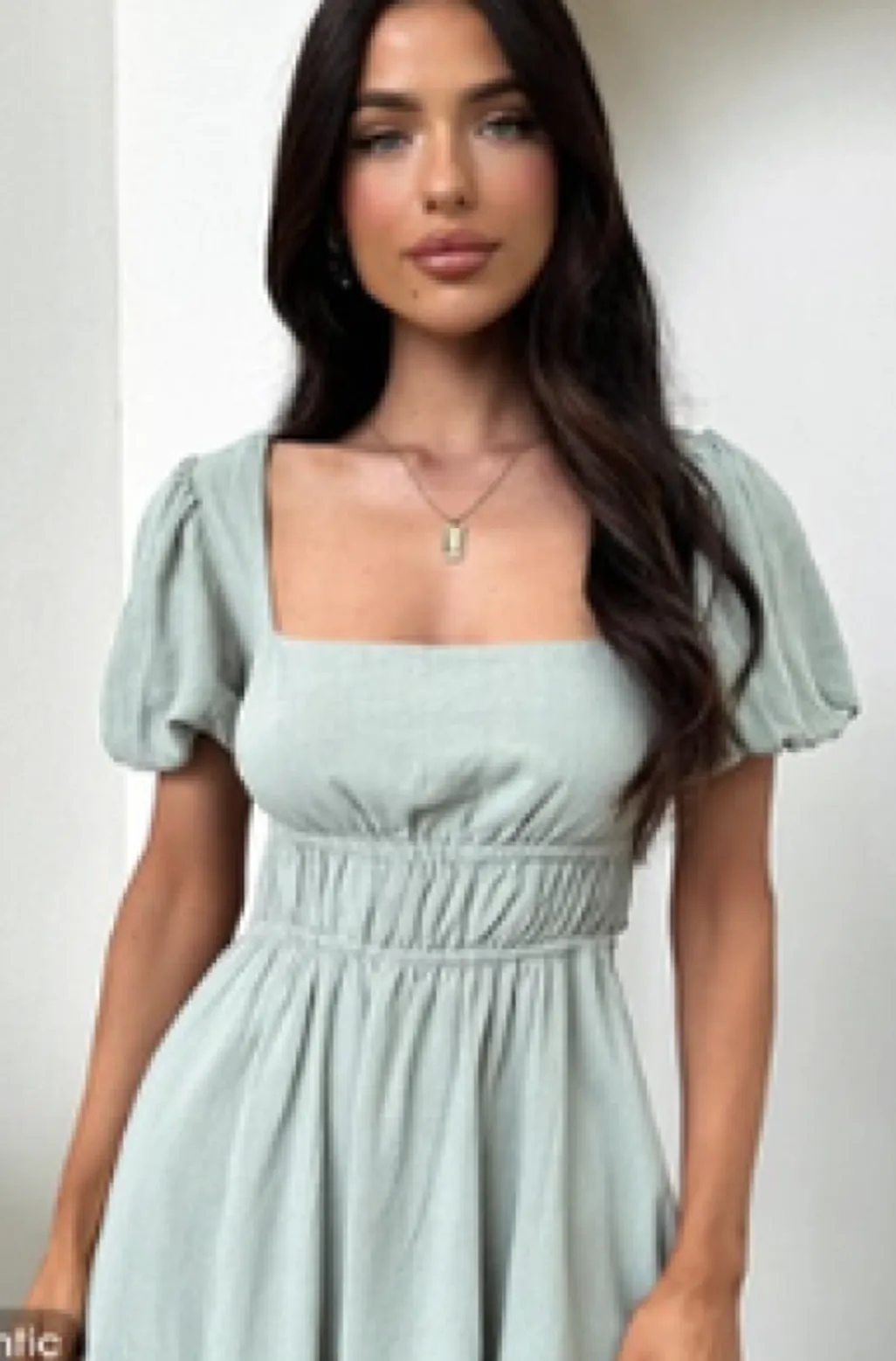 Sage green puff sleeve mini dress