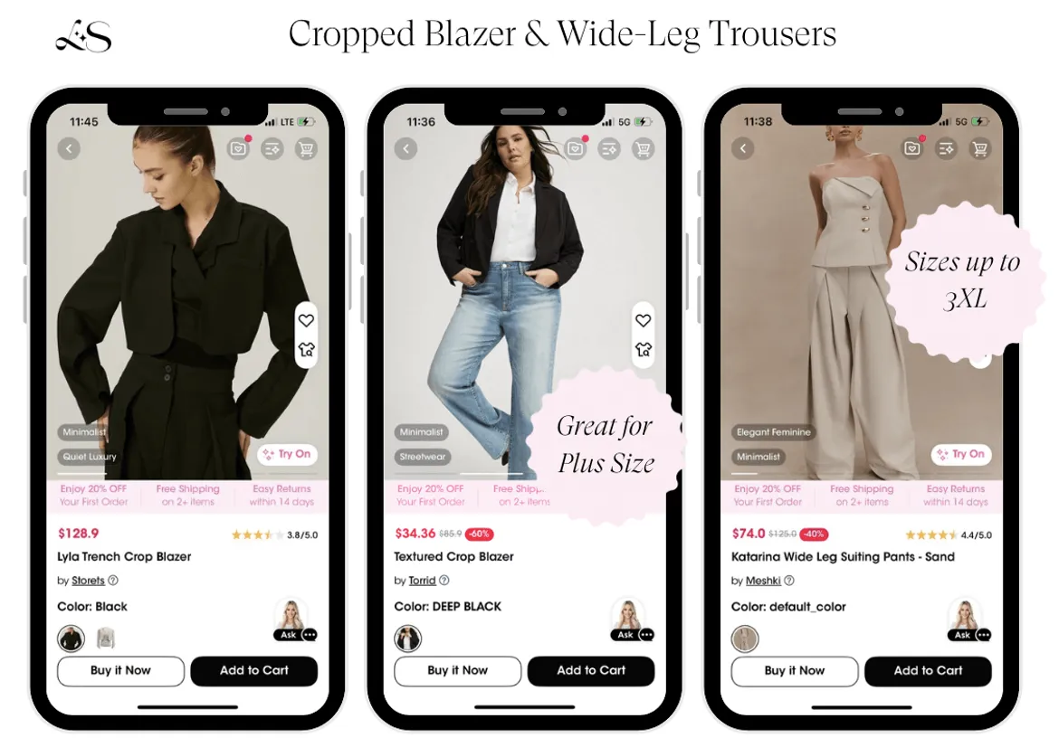 Cropped blazers with wide-leg trousers for plus size