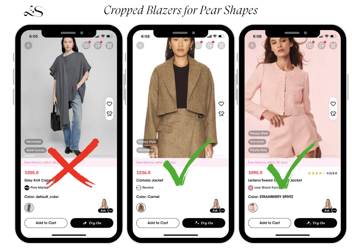 Cropped blazers for pear body shape outfit recommendations