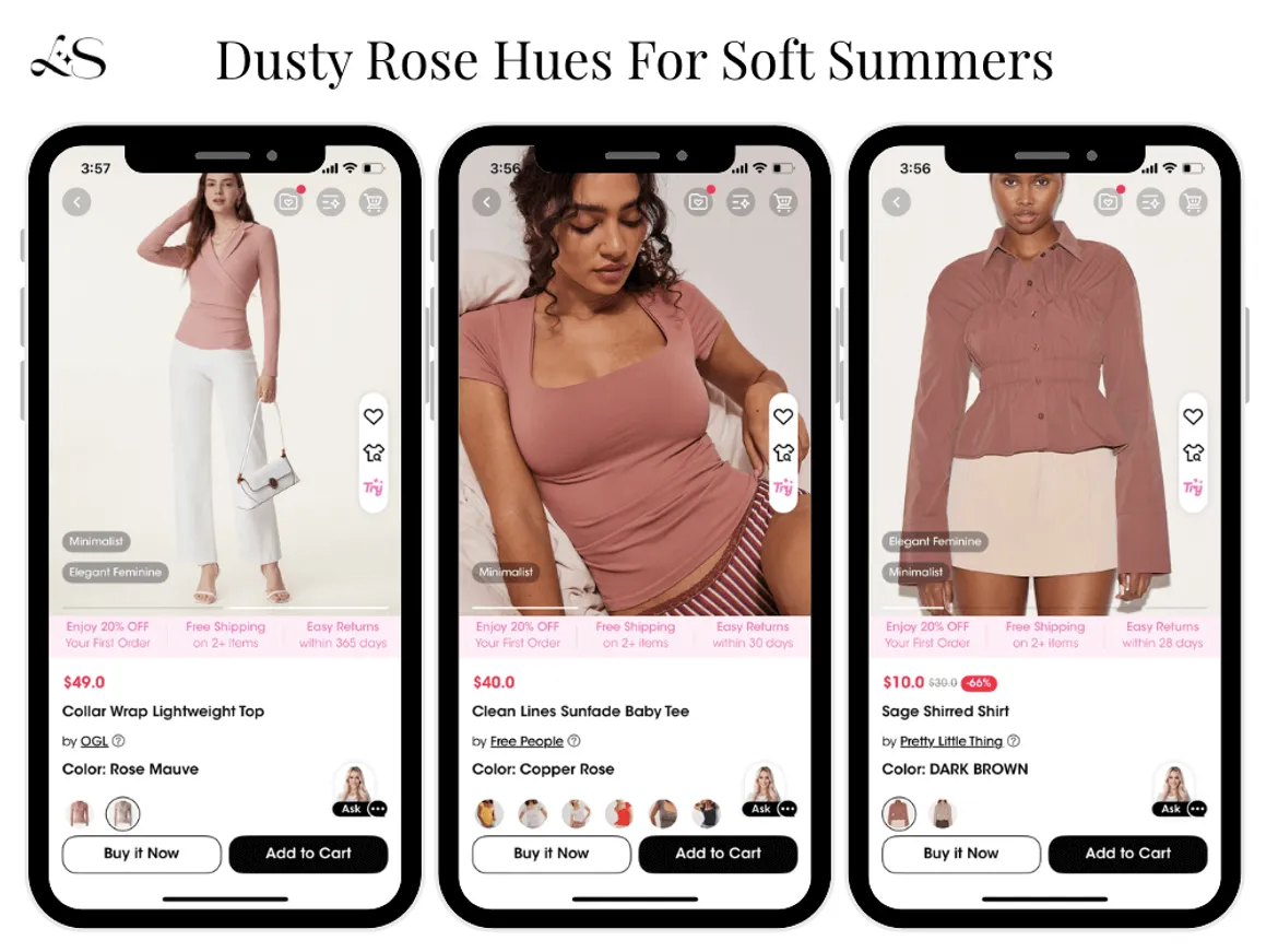 Dusty rose tops for Soft Summer palette