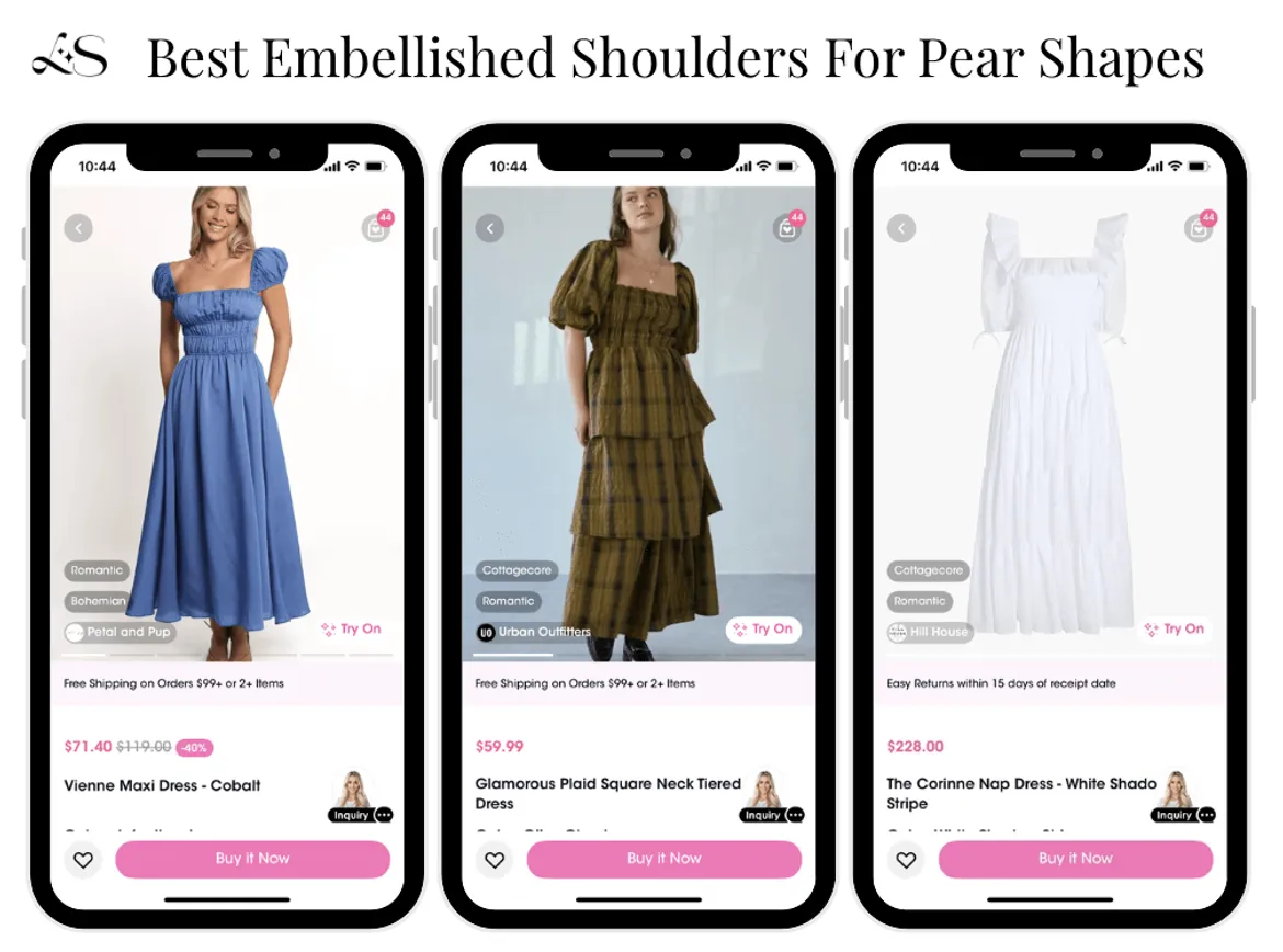 Dresses with embellished shoulders for pear shapes