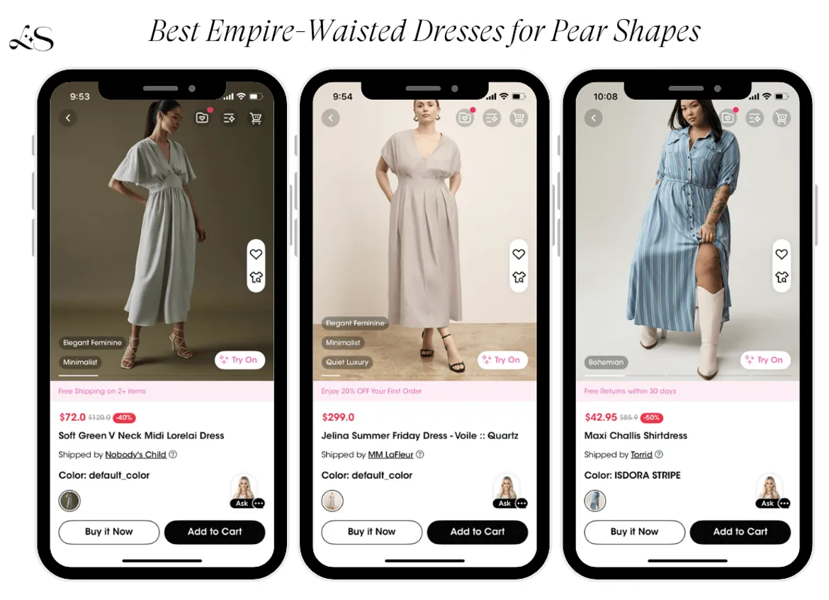 Empire-waisted dresses for pear shaped body