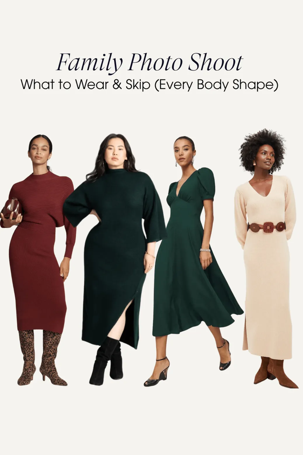 family photo shoot outfits, what to wear every body shape