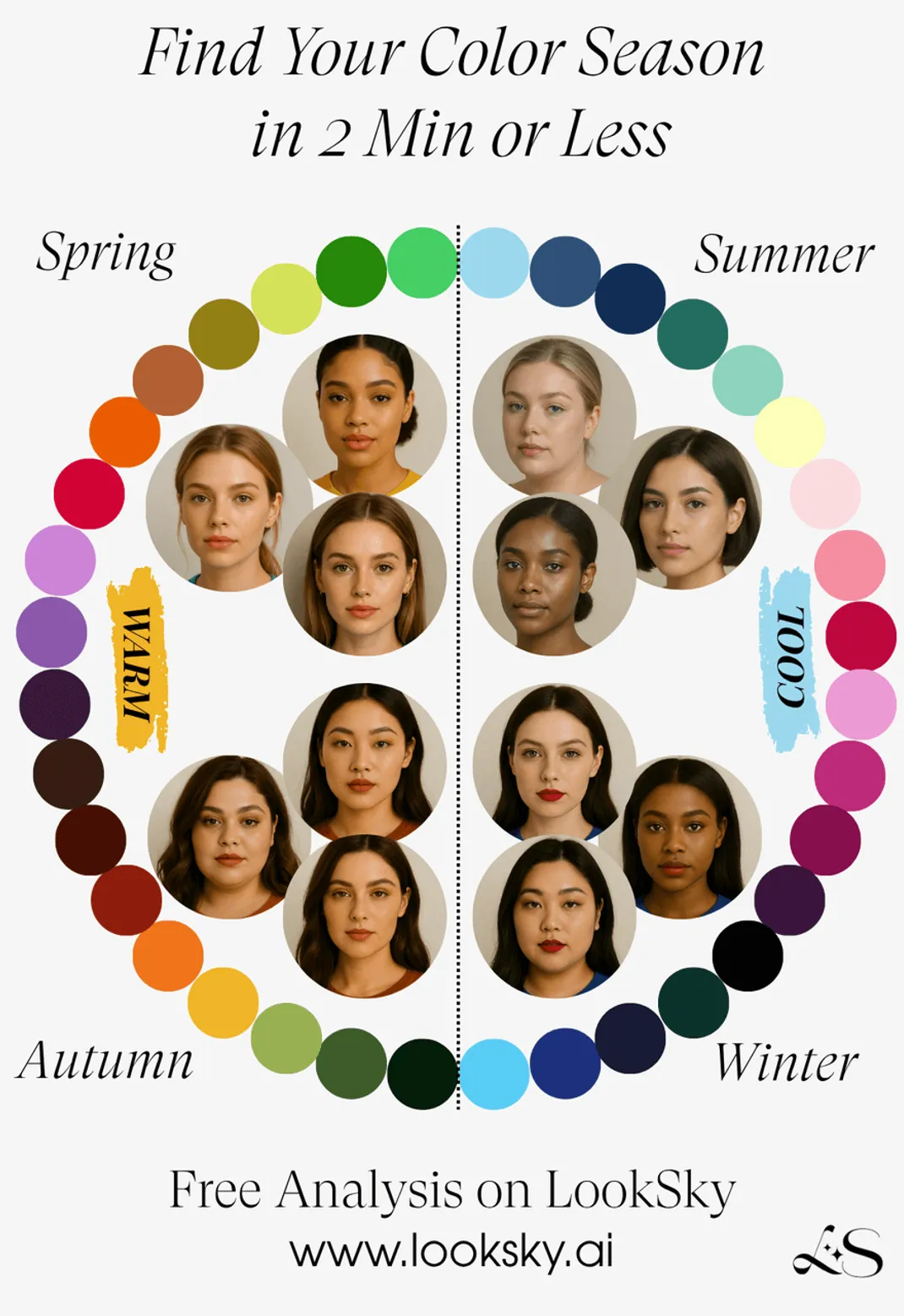 Color season analysis chart with skin tone types
