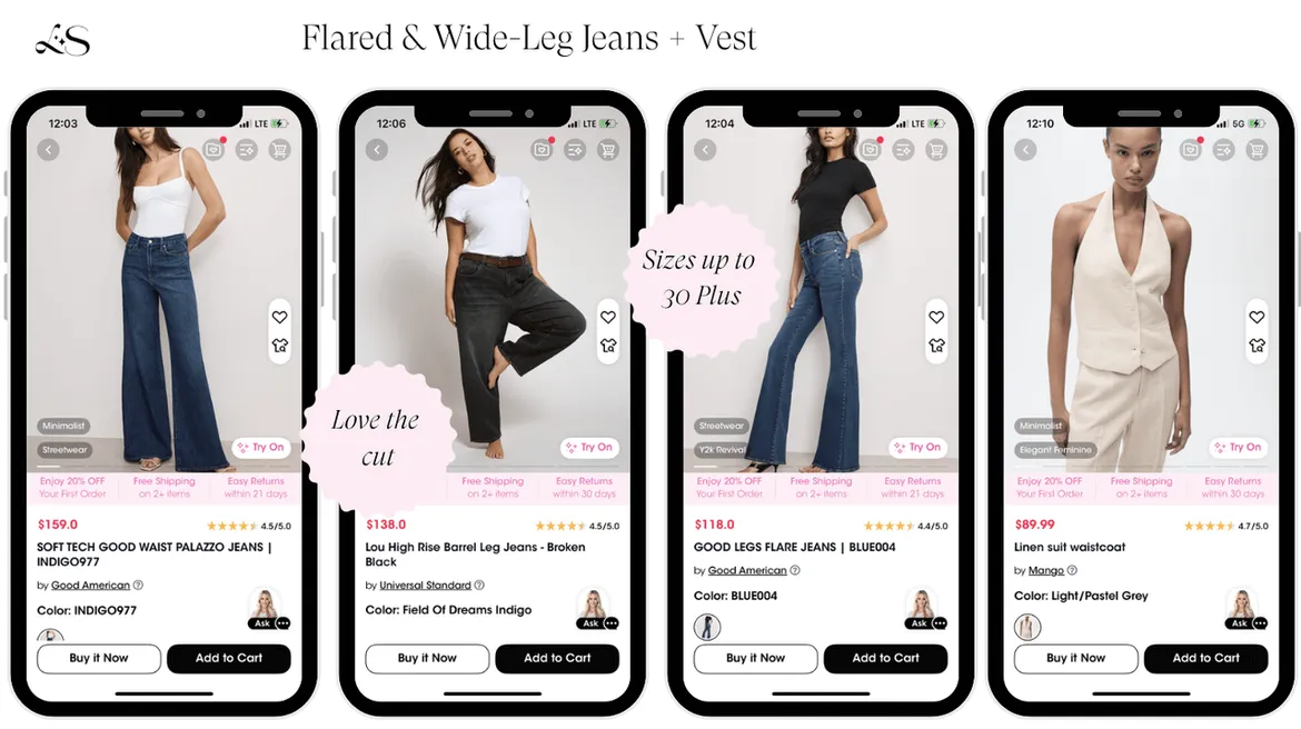 Flared and wide-leg jeans with minimalist vest