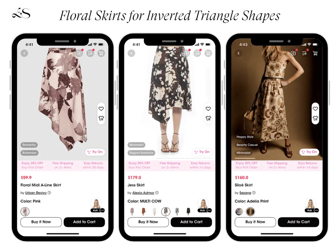 Flowy floral skirts for women with inverted triangle body types