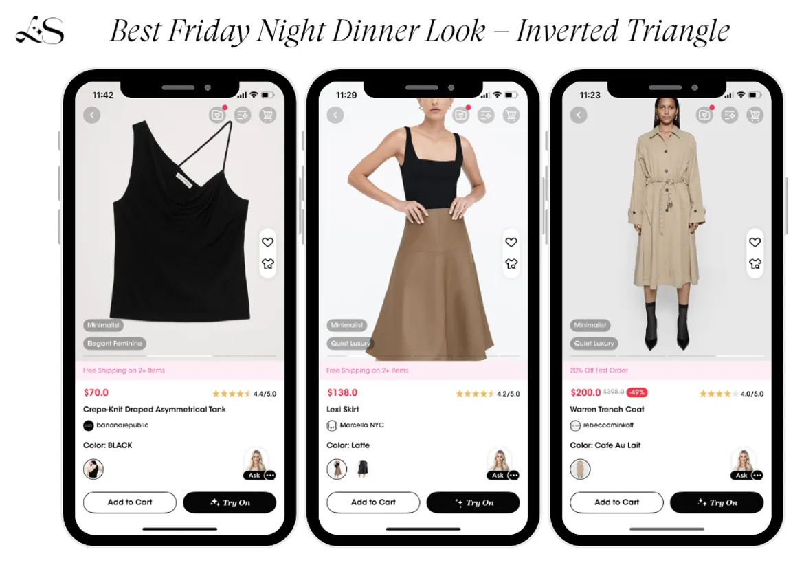 Friday night dinner outfit for inverted triangle