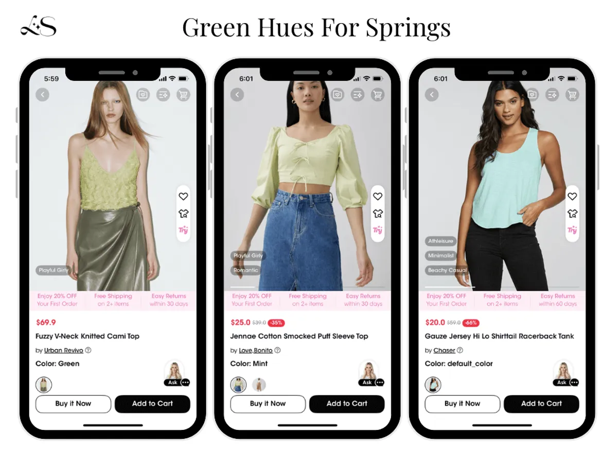 Green color palette for Spring season wardrobe