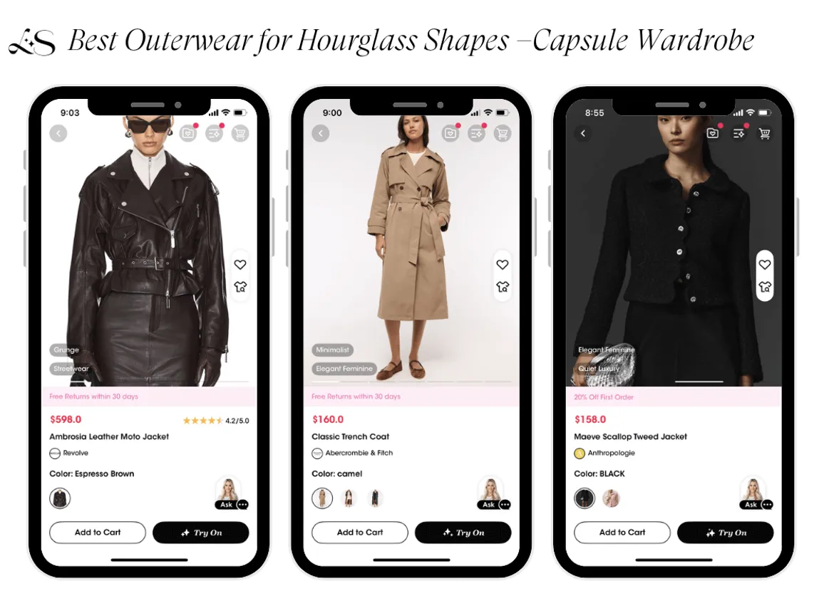 Best outerwear for hourglass capsule wardrobe on mobile