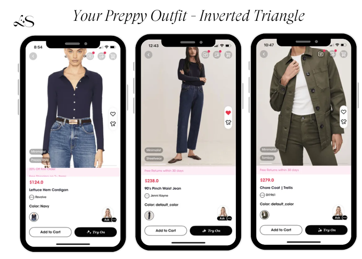 Preppy outfit ideas for inverted triangle body shape
