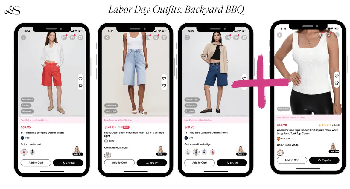 Labor Day backyard BBQ outfit sets with denim shorts and tank tops