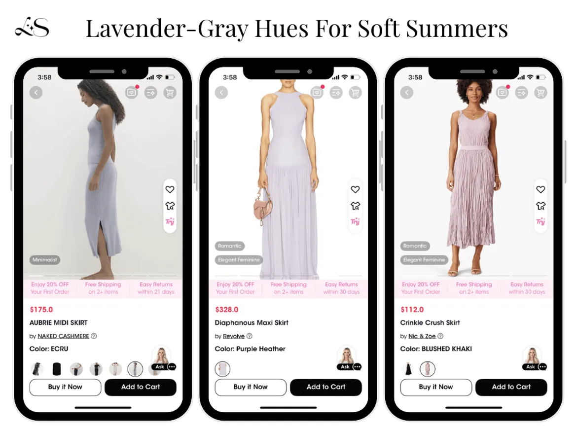 Lavender and gray skirts for Soft Summer season