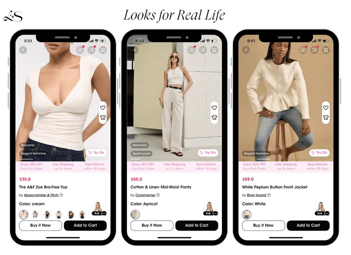 Curated real-life outfits from LookSky fashion shopping app