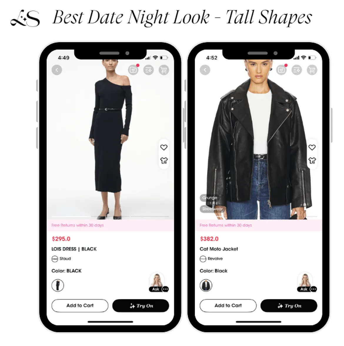 Edgy tall body date night outfits with dress and moto jacket
