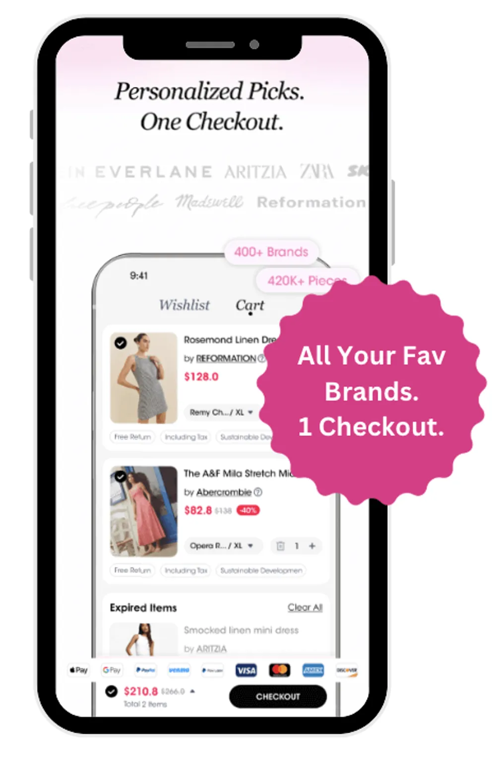 LookSky app checkout with 400 brands and over 420k products