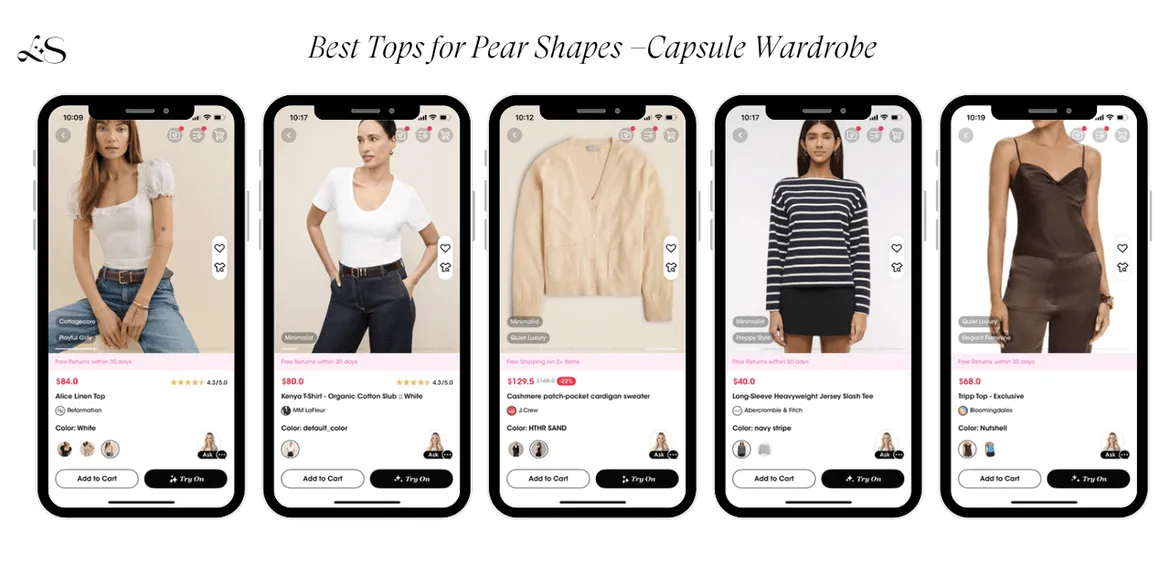 Mini capsule wardrobe for pear shapes layout with outfit flatlays