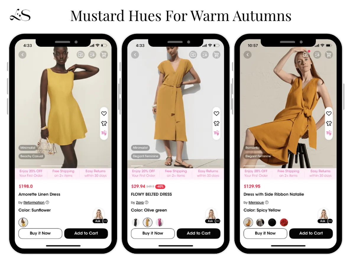 Mustard yellow dresses for warm autumn style