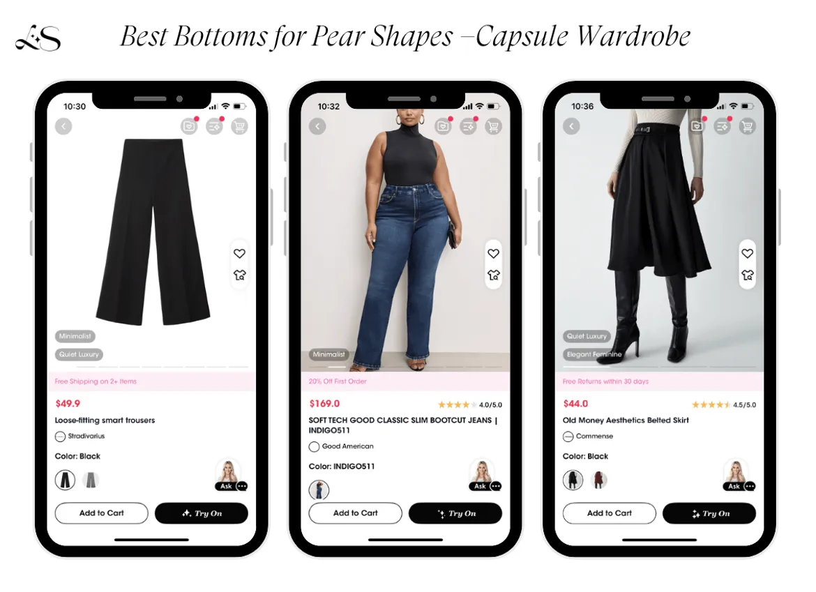 Best tops for pear shapes displayed on mobile shopping app