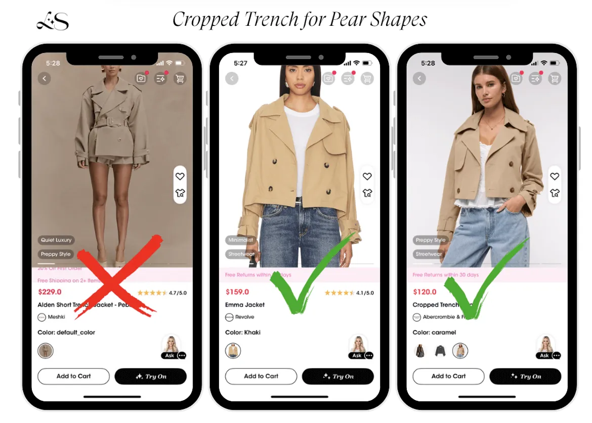 Best cropped trench coats for pear body shape