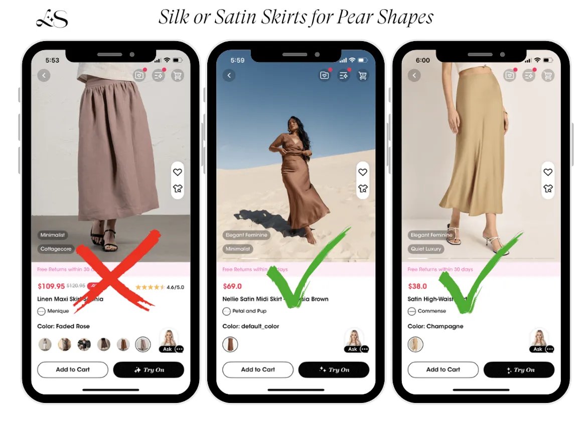 Best silk and satin skirts for pear body shape