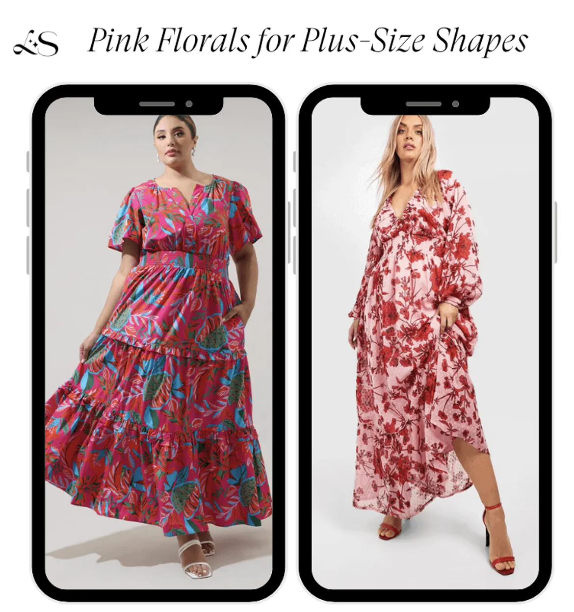 Floral pink dresses for plus-size women